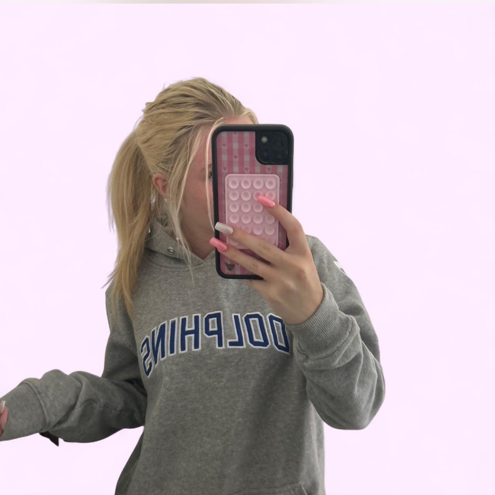 Gray Hoodie with Blue Lettering